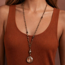 Load image into Gallery viewer, Mia Accessories - Boho Long Beaded Chain Link Necklace, Glass Crystal Round Pendant - 6302
