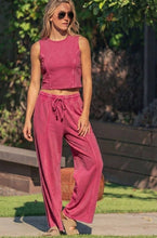 Load image into Gallery viewer, Urban Daizy - Mineral Wash Cotton Crop Tank &amp; Wide Leg Pant Set
