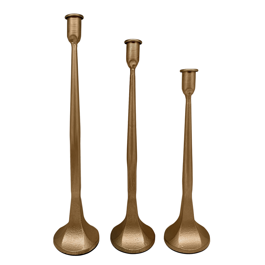 Sweet Water Decor - *NEW* Gold Cast Iron Taper Candle Holders, Set of 3