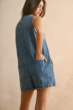 Load image into Gallery viewer, MIOU MUSE - R4752   BUTTON FRONT SLEEVELESS DENIM ROMPER
