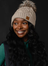 Load image into Gallery viewer, Taupe Cable Knit Pom Hat
