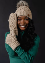 Load image into Gallery viewer, Taupe Cable Knit Pom Hat
