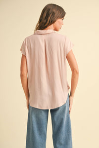 MIOU MUSE - MMT1194   BUTTON DOWN CAP SLEEVE SHIRTS