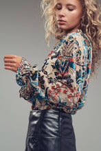 Load image into Gallery viewer, Urban Daizy - Burnout Velvet Smocked Mock Neck Blouse
