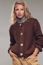Load image into Gallery viewer, Urban Daizy - Chunky Gold Button Ribbed Knit Cardigan
