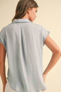 MIOU MUSE - MMT1194   BUTTON DOWN CAP SLEEVE SHIRTS
