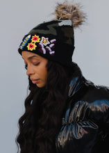 Load image into Gallery viewer, Luxe Green Camo w/ Floral Pattern Cuff Pom Hat
