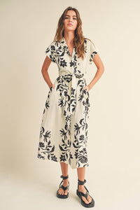 MIOU MUSE - D3607   PRINT BUTTON DOWN FLARE DRESS