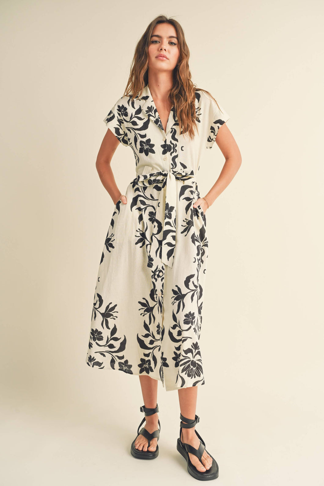 MIOU MUSE - D3607   PRINT BUTTON DOWN FLARE DRESS