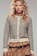 Load image into Gallery viewer, Urban Daizy - Parisian Striped Gold Button Cardigan

