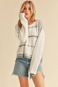 Mona Knit Stripe Pullover Sweater: White/Oat / M / Knit