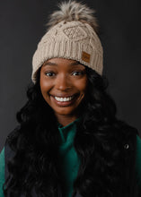 Load image into Gallery viewer, Taupe Cable Knit Pom Hat
