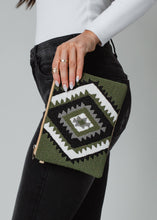 Load image into Gallery viewer, Olive, White &amp; Black Aztec Wristlet

