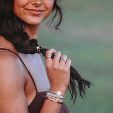 Load image into Gallery viewer, K'lani hair tie bracelets - "Inspire" Grey &amp; Black with Gold Flower Accent Hair Tie Bracelets
