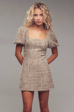 Load image into Gallery viewer, Urban Daizy - Tweed Mini Dress – Puff Sleeves, Open Back, Square Neckline
