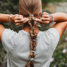 Load image into Gallery viewer, K'lani hair tie bracelets - "Bloom" Maroon &amp; Pink with Pressed Flowers Hair Tie Bracelets
