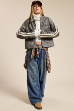 Load image into Gallery viewer, Mimosa - Washed Faux Leather Moto Jacket with Stripe Detail

