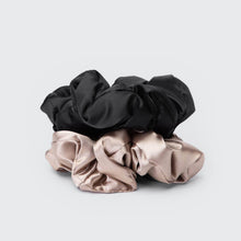 Load image into Gallery viewer, Satin Sleep Pillow Scrunchies - Charcoal/Gold
