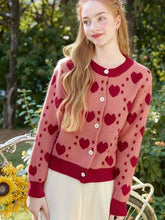 Load image into Gallery viewer, EmberLoom - Valentine Day Heart Crochet Color Block Cardigan
