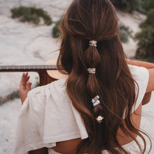 Load image into Gallery viewer, K'lani hair tie bracelets - "Rise" Cream and Tan With Gold &amp; Sun Accents Hair Tie Bracelets
