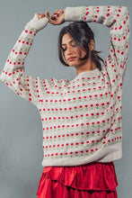 Load image into Gallery viewer, ROSE PRINT PULLOVER RIB KNIT SWEATER : WHITE RED / S/M-3:M/L-3
