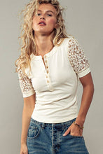 Load image into Gallery viewer, Floral Lace Henley Top: IVORY / S-2/M-2/L-2
