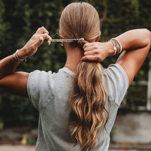 Load image into Gallery viewer, K'lani hair tie bracelets - "Glimmer" Soft Pinks with Pearl &amp; Gold Accent Hair Tie Bracelets
