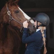Load image into Gallery viewer, K'lani hair tie bracelets - "Gallop" Horse &amp; Bit Equestrian Accents in Rich Brown &amp; Blue Hair Tie Bracelets
