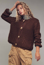 Load image into Gallery viewer, Urban Daizy - Chunky Gold Button Ribbed Knit Cardigan
