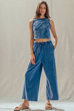 Load image into Gallery viewer, Urban Daizy - Mineral Wash Cotton Crop Tank &amp; Wide Leg Pant Set
