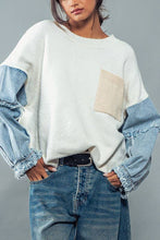 Load image into Gallery viewer, Denim Sleeve Color Blocked Sweater : IVORY / S/M-3:M/L-3
