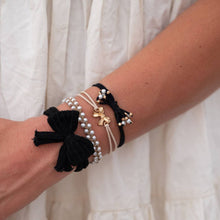 Load image into Gallery viewer, K'lani hair tie bracelets - "Harmony" Pearls &amp; Bows in Black &amp; Cream Hair Tie Bracelets
