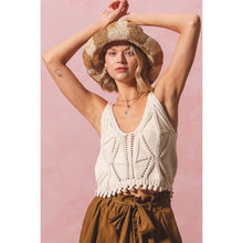 Load image into Gallery viewer, OPEN KNIT CROP TANK TOP WITH SCALLOP HEM: OATMEAL / M
