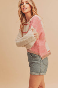 Mona Knit Stripe Pullover Sweater: White/Pink / S / Knit