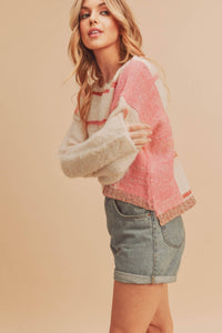 Mona Knit Stripe Pullover Sweater: White/Oat / M / Knit