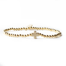 Load image into Gallery viewer, Lenny &amp; Eva - Faith Over Fear Cross Bracelet, 4mm -Gold Beaded | Christian
